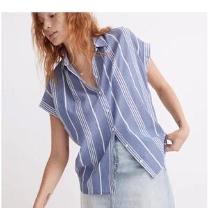 Madewell Women's Madewell Central Shirt In Highley Stripe Button Up Blue/White